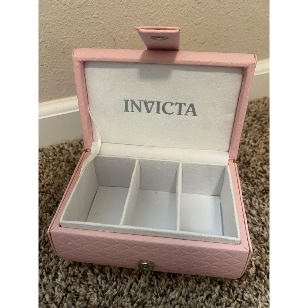 Invicta Teal Pink Leatherette Three Slot Watch Storage Box White Interior
